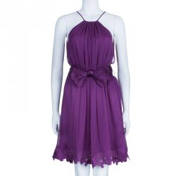Pre Owned Catherine Malandrino Purple Chiffon Crochet Dress S