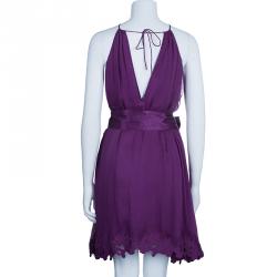Pre Owned Catherine Malandrino Purple Chiffon Crochet Dress S