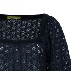 Pre Owned Catherine Malandrino Black Lace Peplum Top M