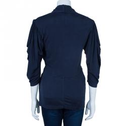 Pre Owned Catherine Malandrino Navy Wrap Detail Top M