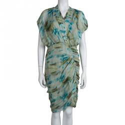 Pre Owned Catherine Malandrino Multicolor Printed Silk Ruched Dress M