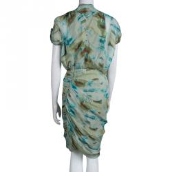 Pre Owned Catherine Malandrino Multicolor Printed Silk Ruched Dress M