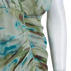 Pre Owned Catherine Malandrino Multicolor Printed Silk Ruched Dress M