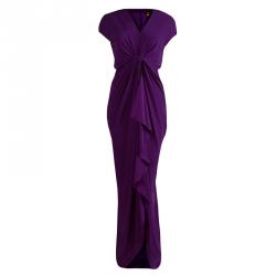 Malandrino Purple Silk Ruffle Detail Draped Gown M