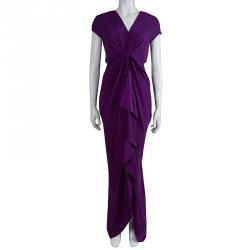 Malandrino Purple Silk Ruffle Detail Draped Gown M