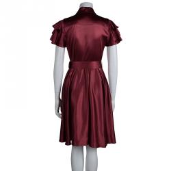 Catherine Malandrino Maroon Silk Belted Shirt Dress S