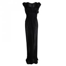 Malandrino Black Silk Ruffle Detail Gathered Maxi Dress M 