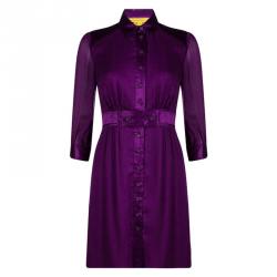Catherine Malandrino Purple Silk Gathered Shirt Dress S