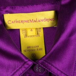 Catherine Malandrino Purple Silk Gathered Shirt Dress S