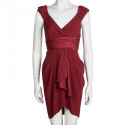 Catherine Malandrino Red Silk Ruffle Detail Draped Sleeveless Dress S