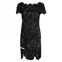 Catherine Malandrino Black Cotton Cutwork Floral Embridered Embellished Shift Dress S