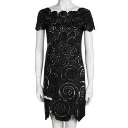 Catherine Malandrino Black Cotton Cutwork Floral Embridered Embellished Shift Dress S