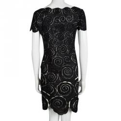 Catherine Malandrino Black Cotton Cutwork Floral Embridered Embellished Shift Dress S