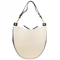 Pre Owned Celine Beige/Black Smooth Calfskin Leather Medium Seashell Hobo