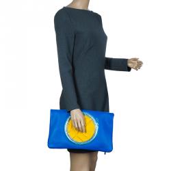 Celine Blue/Yellow Nappa Leather Eyelet Pouch