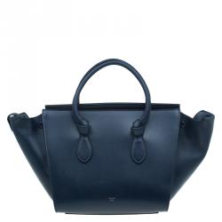 Pre Owned Celine Navy Blue Leather Mini Tie Tote