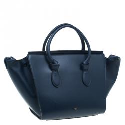 Pre Owned Celine Navy Blue Leather Mini Tie Tote