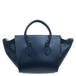 Pre Owned Celine Navy Blue Leather Mini Tie Tote