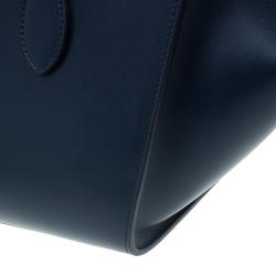 Pre Owned Celine Navy Blue Leather Mini Tie Tote