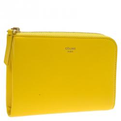 Pre Owned Celine Yellow Leather Half Zip Continental Wallet