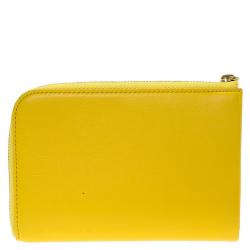 Pre Owned Celine Yellow Leather Half Zip Continental Wallet