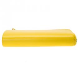 Pre Owned Celine Yellow Leather Half Zip Continental Wallet