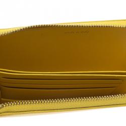 Pre Owned Celine Yellow Leather Half Zip Continental Wallet