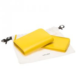 Pre Owned Celine Yellow Leather Half Zip Continental Wallet