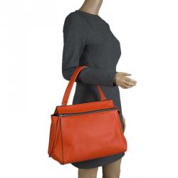 Pre Owned Céline Poppy Red Coquelicot Leather Medium Edge Bag