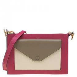 Pre Owned Celine Tri Color Leather Medium Pocket Chain Clutch