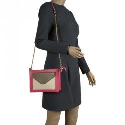 Pre Owned Celine Tri Color Leather Medium Pocket Chain Clutch