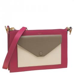 Pre Owned Celine Tri Color Leather Medium Pocket Chain Clutch