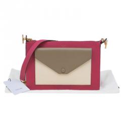 Pre Owned Celine Tri Color Leather Medium Pocket Chain Clutch