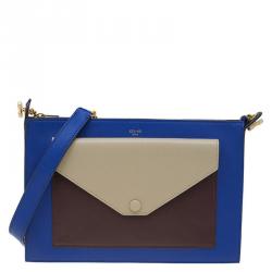 Pre Owned Celine Tri Color Leather Medium Pocket Chain Clutch