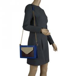 Pre Owned Celine Tri Color Leather Medium Pocket Chain Clutch
