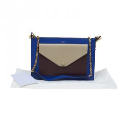 Pre Owned Celine Tri Color Leather Medium Pocket Chain Clutch