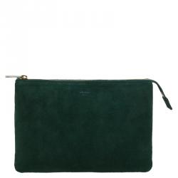 Celine Green Suede Solo Trio Cosmetic Pouch