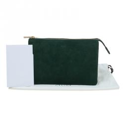 Celine Green Suede Solo Trio Cosmetic Pouch