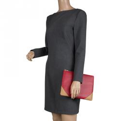 Pre Owned Celine Red/Brown Leather Large Coeur Clutch