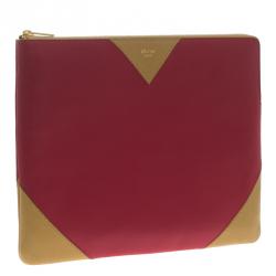 Pre Owned Celine Red/Brown Leather Large Coeur Clutch
