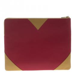 Pre Owned Celine Red/Brown Leather Large Coeur Clutch