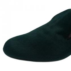 Pre Owned Celine Green Pony Hair Smoking Slippers Size 38