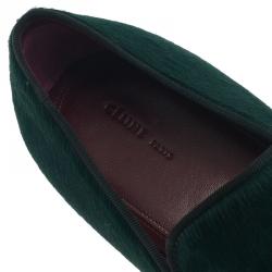 Pre Owned Celine Green Pony Hair Smoking Slippers Size 38