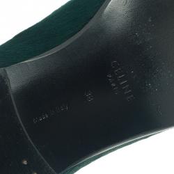 Pre Owned Celine Green Pony Hair Smoking Slippers Size 38