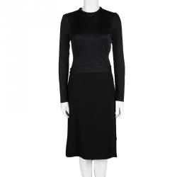 Pre Owned Celine Black Slit Back Detail Long Sleeve Dress L