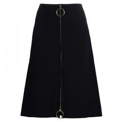Celine Black Zip Detail A-Line Wool Skirt M