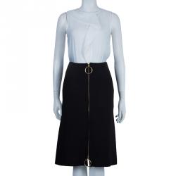 Celine Black Zip Detail A-Line Wool Skirt M