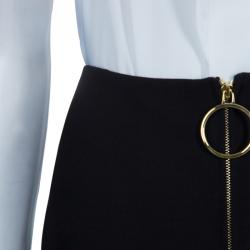 Celine Black Zip Detail A-Line Wool Skirt M