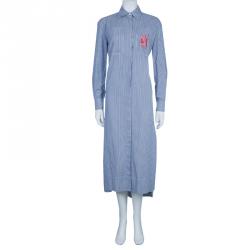 Pre Owned Celine Blue Striped Cotton Maxi Shirt Dress S