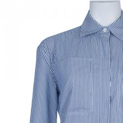 Pre Owned Celine Blue Striped Cotton Maxi Shirt Dress S